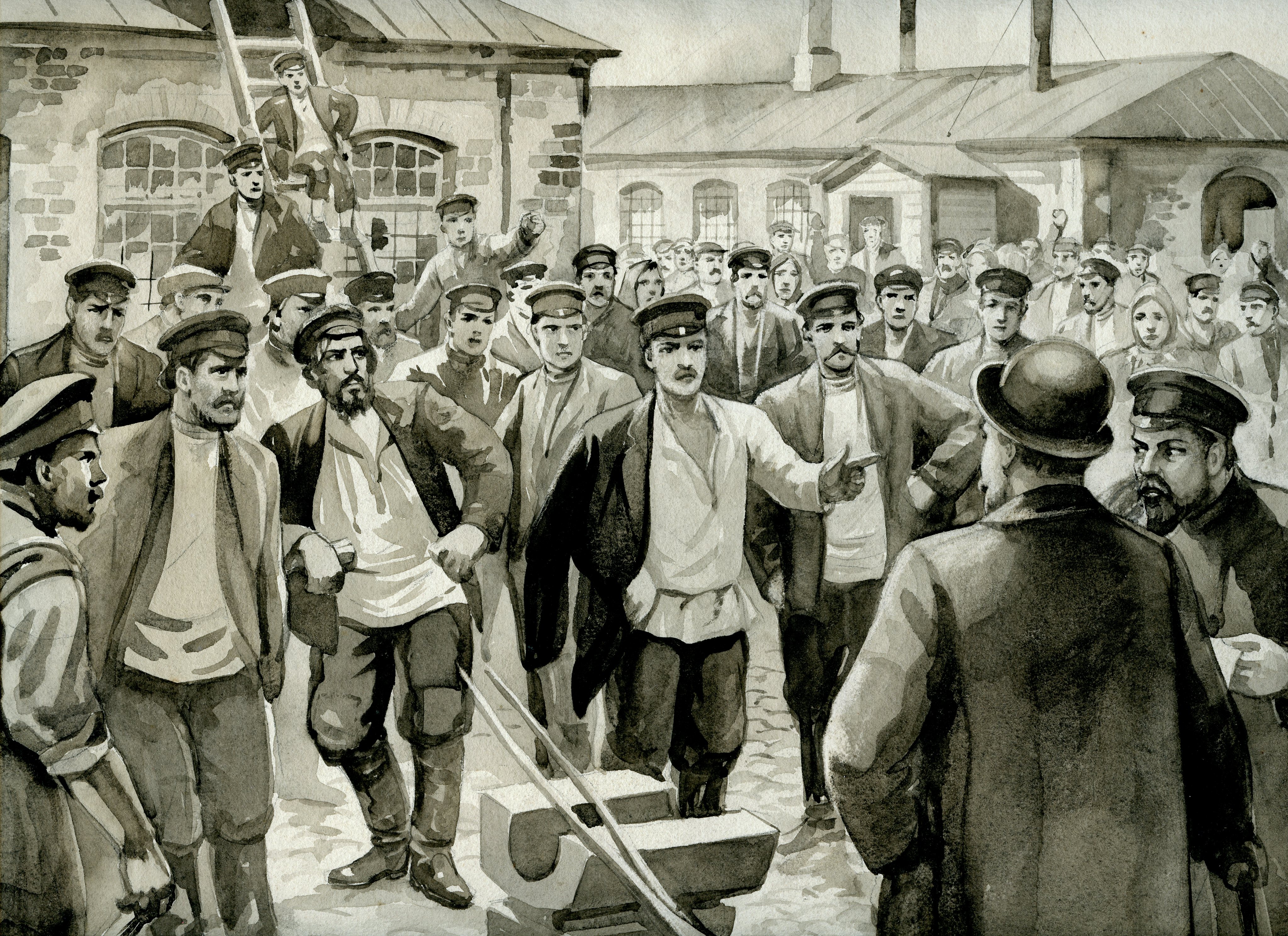Забастовка литейщиков завода Калашникова в 1904 году.