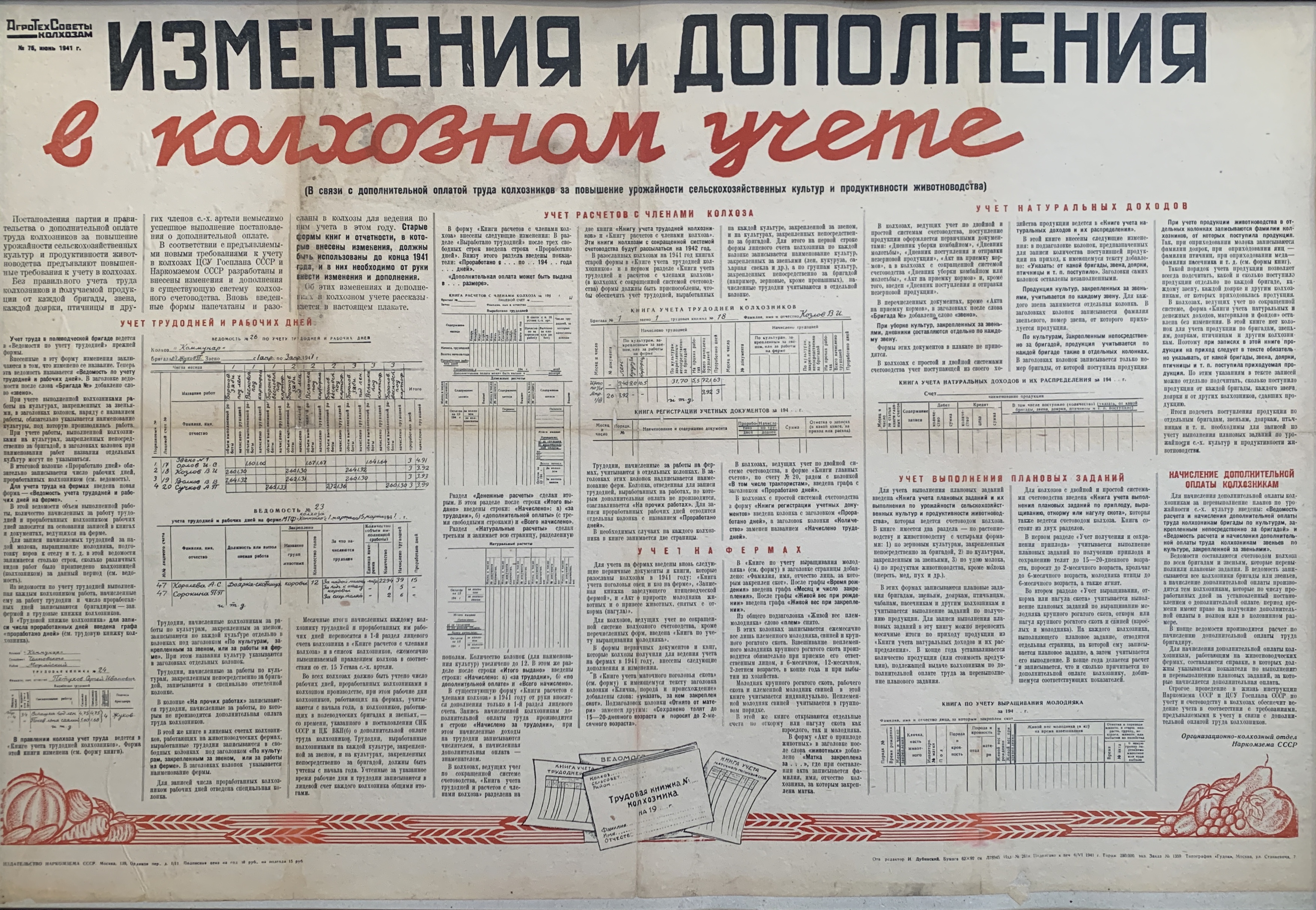 Изменения и дополнения в колхозном учете. № 76, июнь.