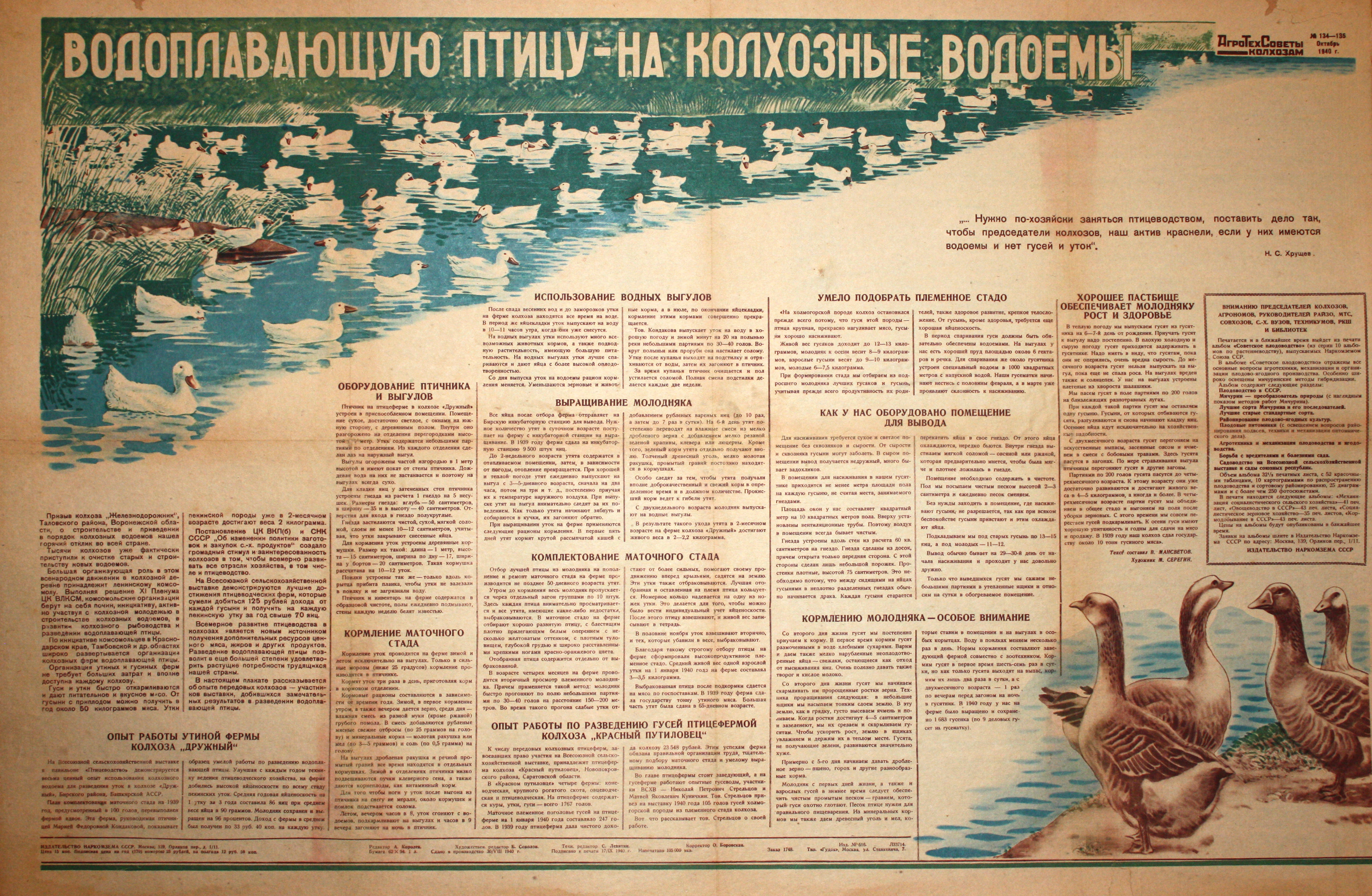 Водоплавающую птицу - на колхозные водоемы. № 134-135, окт.