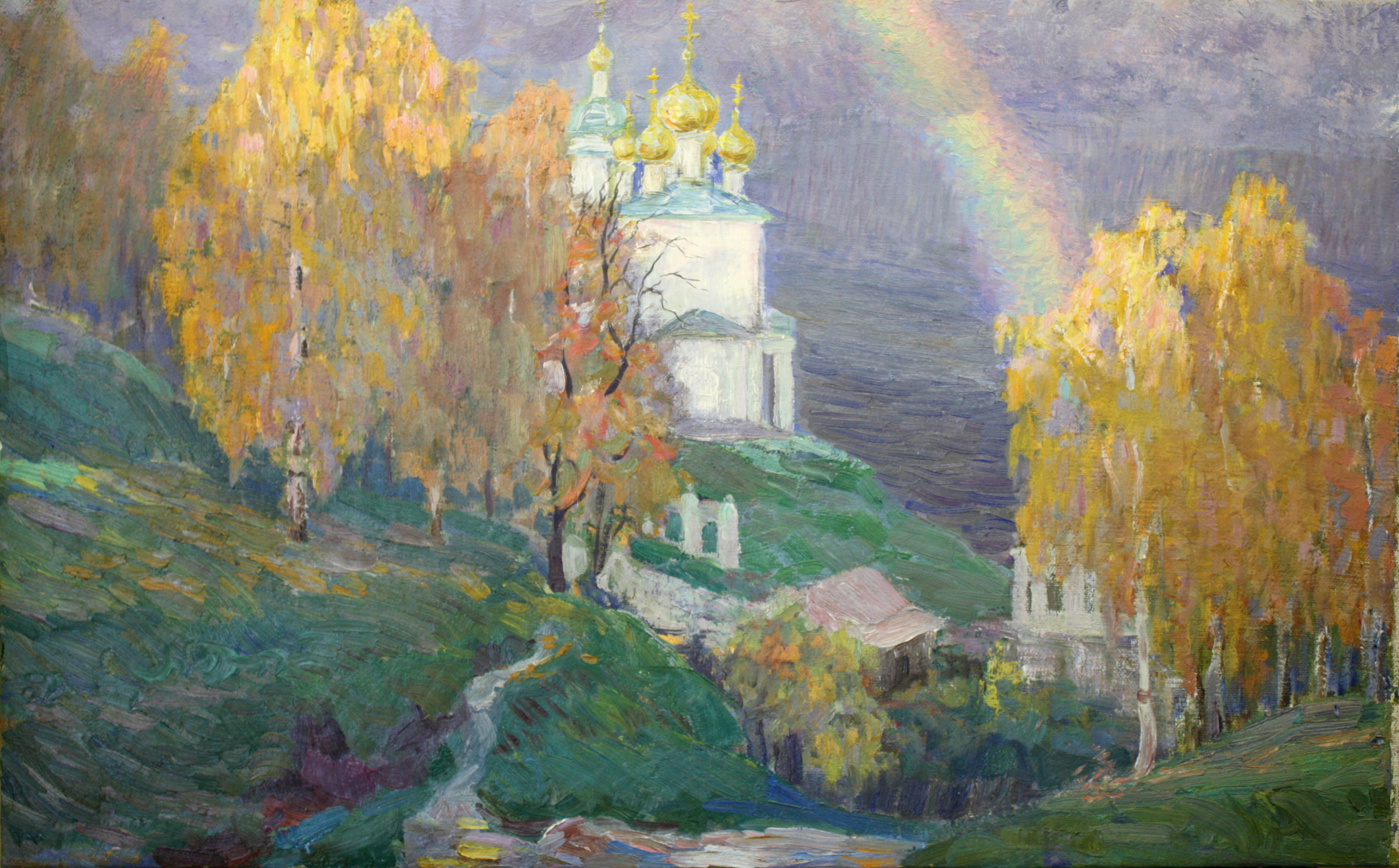Плес. Воскресенская церковь. Осенняя радуга.