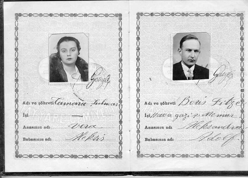 Паспорт Турции Тамары Алексеевны Ланской и Бориса Адольфовича Фитце.