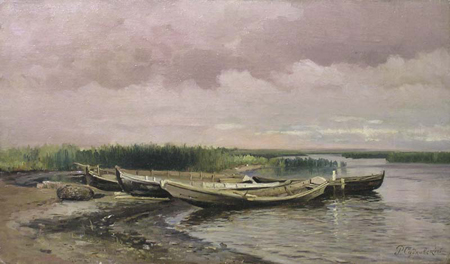 Судковский Р.Г. «Берег реки. Лодки». Этюд. к.1870-х-н. 1880-х г.г. холст на картоне, масло, частная коллекция stat-41-02.jpg