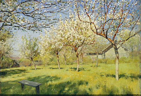 Цветущие яблони. 1896 Холст, масло, тушь, перо. 37 x 50 см Государственная Третьяковская галерея, Москва stat-42-03.jpg