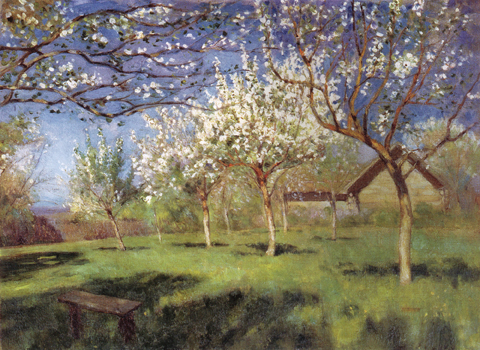 Цветущие яблони. 1896 Холст, масло, 36 x 48 см Плёсский государственный историко-архитектурный и художественный музей-заповедник, Ивановская обл. stat-42-01.jpg