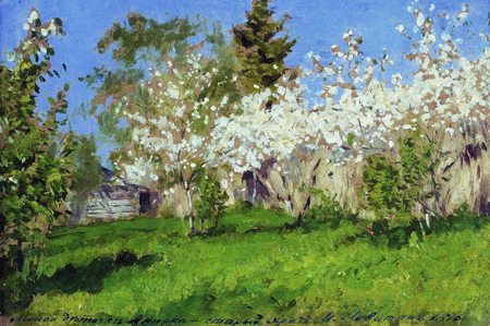 Цветущие яблони. 1896 Этюд Бумага на картоне, масло. 18 x 25 см Частное собрание stat-42-04.jpg